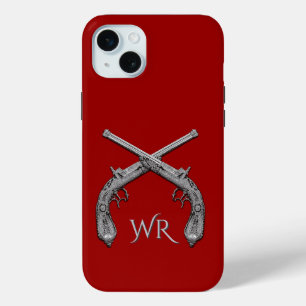 Funda Para iPhone 15 Mini Pistolas Cruzadas Monograma Rojo