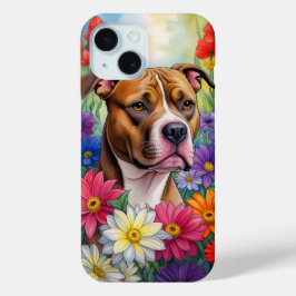 Funda Para iPhone 15 Pitbull en Flower Garden