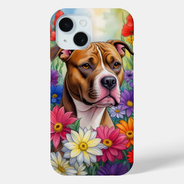 Funda De Case-Mate Para iPhone Pitbull en Flower Garden (Reverso )