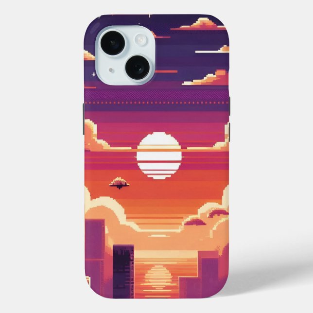 Funda De Case-Mate Para iPhone Pixel Sunset City (Reverso )