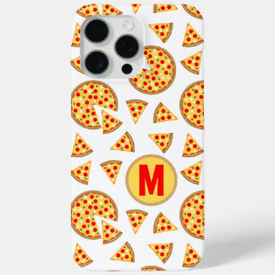 Funda Para iPhone 15 Pro Max Pizza divertida Guay patrón blanco Monograma
