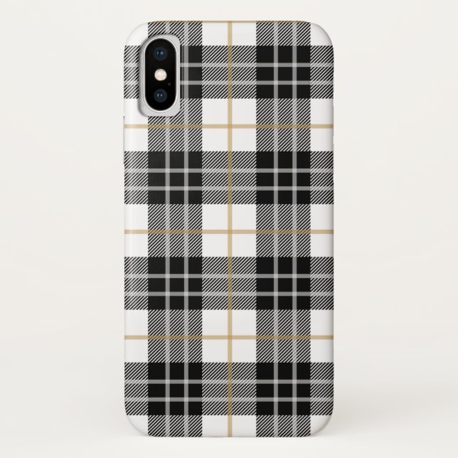 Funda De Case-Mate Para iPhone Placa de escocés negra y blanca (Reverso)