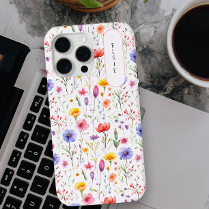 Funda Para iPhone 15 Pro Max Placa de nombre ovalada rosa de flor silvestre bon