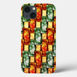 Funda Para iPhone 13 Placas rectangulares rojas talladas y manchadas