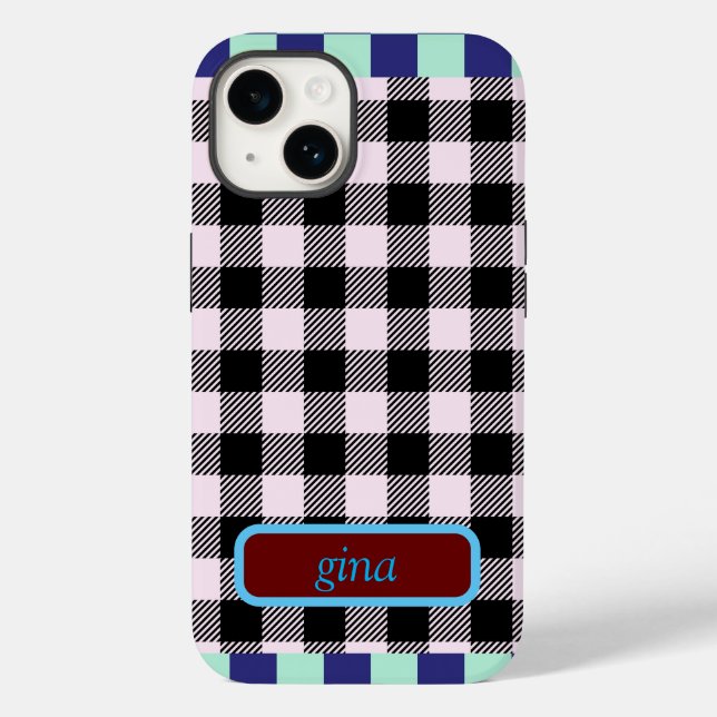 Funda De Case-Mate Para iPhone Plaid Gingham Personalizado (Reverso )