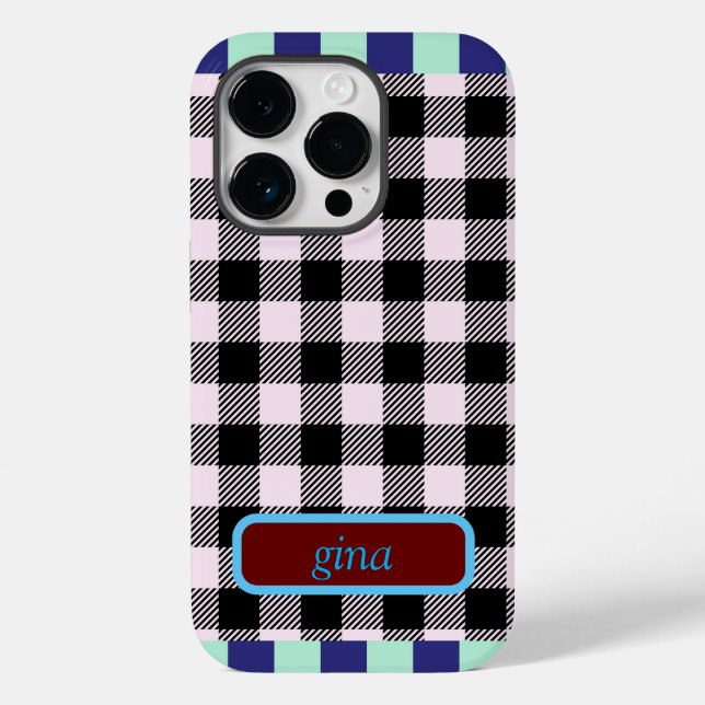 Funda De Case-Mate Para iPhone Plaid Gingham Personalizado (Reverso )