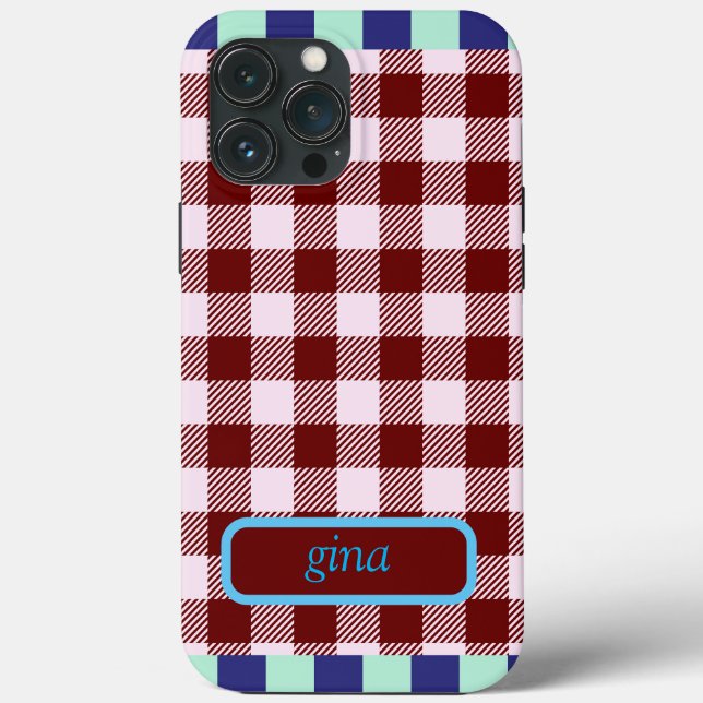 Funda De Case-Mate Para iPhone Plaid Gingham Personalizado (Reverso )
