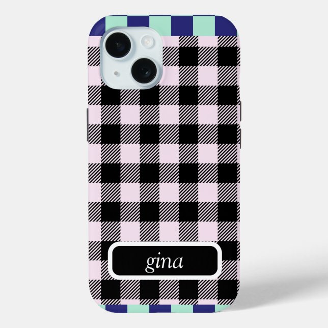 Funda De Case-Mate Para iPhone Plaid Gingham Personalizado (Reverso )