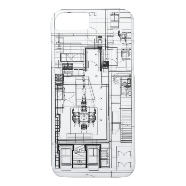 Funda De Case-Mate Para iPhone plan de piso arquitectónico del wireframe (Reverso)