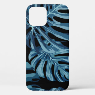 Funda Para iPhone 12 Planta de Monstera: patrón de hojas azules.
