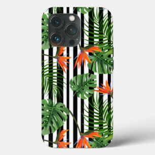 Funda Para iPhone 13 Pro Planta tropical colorida, hojas de palmera y pájar