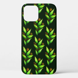 Funda Para iPhone 12 Planta Verde Con Patrón De Acuarela De Berries
