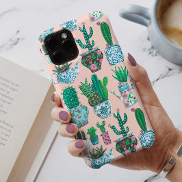 Funda Para iPhone 13 Plantas de casa rosa a la moda Patrón de cactus