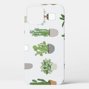 Funda Para iPhone 12 Plantas domésticas, patrón de doodle vintage