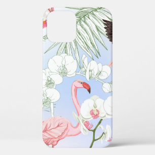 Funda Para iPhone 12 Plantas tropicales y flores. Patrón sin foco, bac