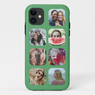 Funda Para iPhone 11 plantilla de 7 Collages de fotos verde moderno