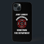 Funda Para iPhone 13 Plantilla de nombre de bombero<br><div class="desc">Logo del Departamento de Fuego Rojo. Personaliza con tu nombre y departamento. Ideal para bomberos y primeros encuestados.</div>