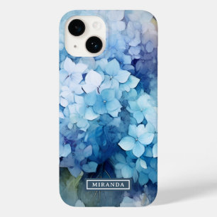 Funda Para iPhone 14 De Case-Mate Plantilla de nombre de hidrangea de color azul de