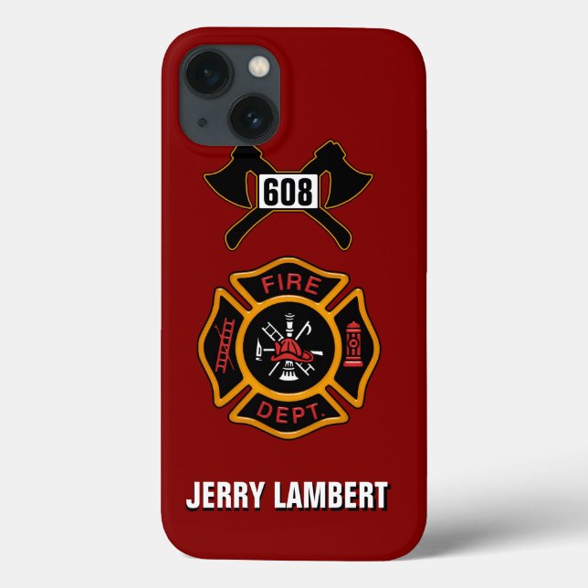 Funda De Case-Mate Para iPhone Plantilla de nombre del distintivo del bombero del (Reverso)