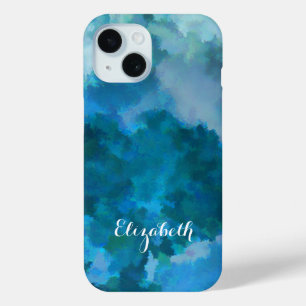 Funda Para iPhone 15 Plantilla de nombre personalizado de acuarela azul