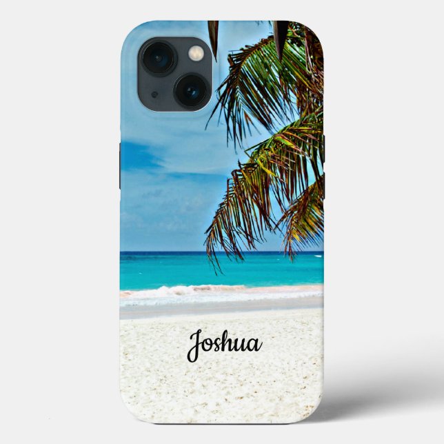 Funda De Case-Mate Para iPhone Plantilla de paraíso tropical, personalizable (Reverso )