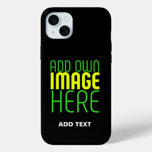 FUNDA PARA iPhone 15 MINI PLANTILLA DE TEXTO DE IMAGEN NEGRA SENCILLA EDITAB