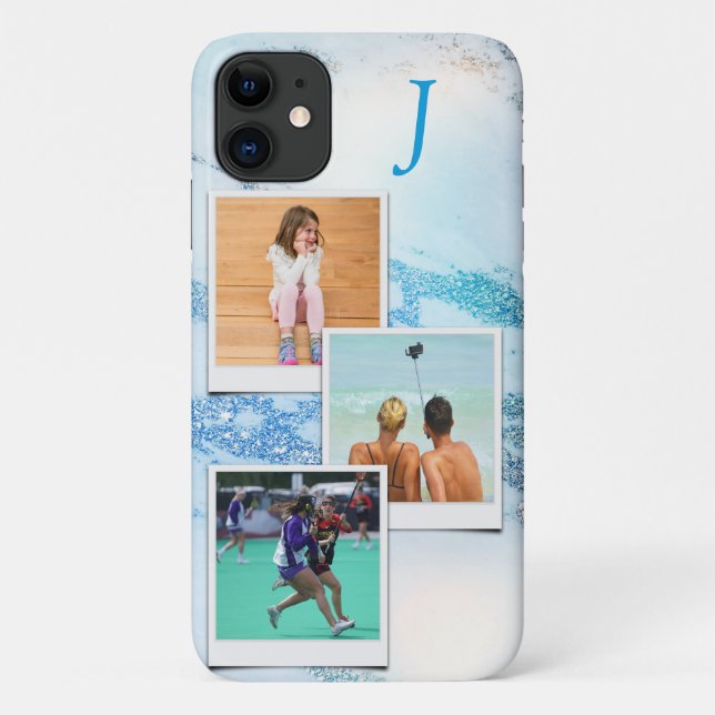 Funda De Case-Mate Para iPhone Plantilla fotográfica Monograma de Purpurina de má (Reverso)