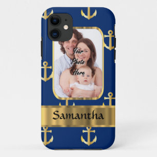Funda Para iPhone 11 Plantilla modelada ancla de la foto del azul y del