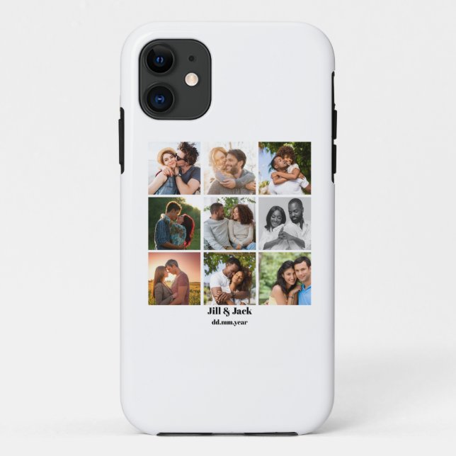 Funda De Case-Mate Para iPhone Plantilla personalizada de 9 Collages de fotos par (Reverso)