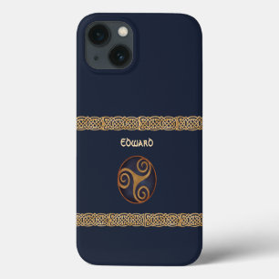 Funda Para iPhone 13 Plantilla Personalizado de Triskelion Celta (Azul)