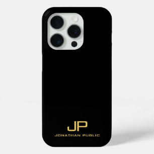 Funda Para iPhone 15 Pro Plantilla Personalizado Elegante Monograma Negro Y