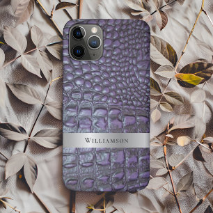 Funda Para iPhone 11 Pro Plata de cuero digital púrpura y reptil Metalizado