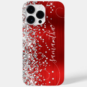 Funda Para iPhone 14 Pro Max De Case-Mate Plata Glamurosa y Roja Brillante Firma Rizada