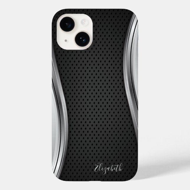 Funda De Case-Mate Para iPhone Plata metálica negra moderna  (Reverso )