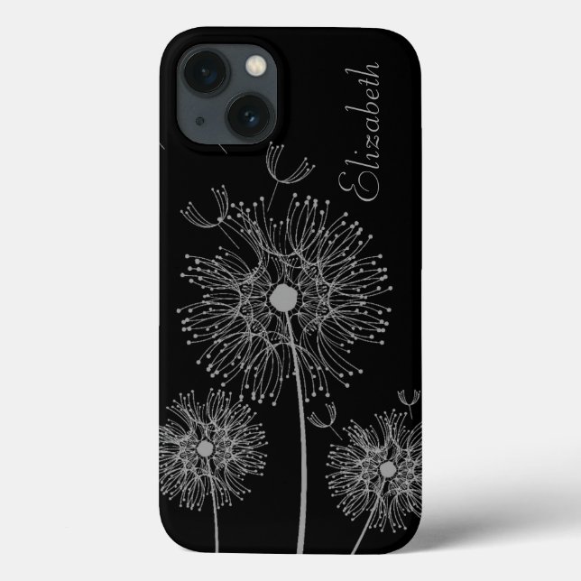 Funda De Case-Mate Para iPhone Plata personalizado y dandelion negro (Reverso)