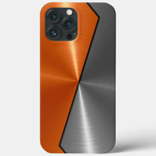 Funda Para iPhone 13 Pro Max Plata y acero inoxidable Naranja Metalizado