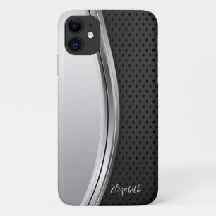 Funda Para iPhone 11 Plateado Metálico Negro Moderno
