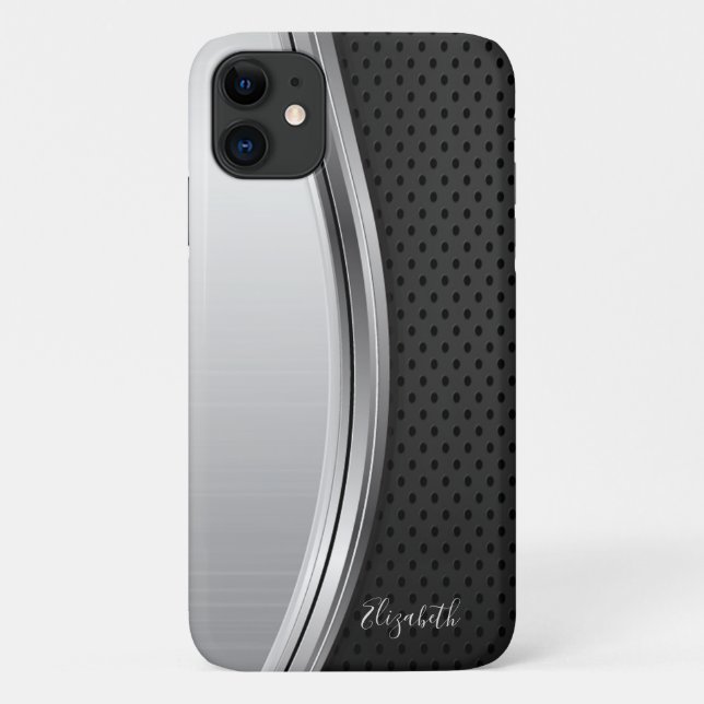 Funda De Case-Mate Para iPhone Plateado Metálico Negro Moderno (Reverso)