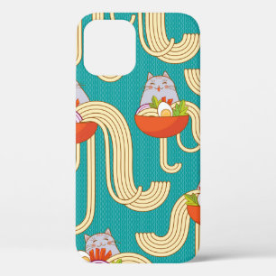 Funda Para iPhone 12 Platos de fideos y gatos divertidos. Fideos con sp