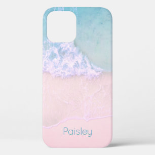 Funda Para iPhone 12 Playa de Arena Tropical con Monograma de Mar Turqu