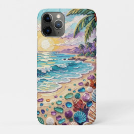 Funda Para iPhone 11 Pro Playa Impasto y puesta de sol y amanecer de vidrio