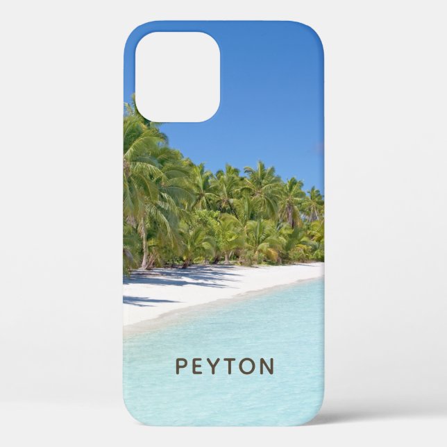 Funda De Case-Mate Para iPhone Playa tropical con palmeras monogramada (Reverso )