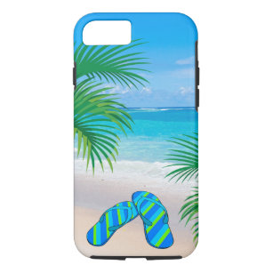 Funda Para iPhone 8/7 Playa Tropical con Palmeras y Flip Flops