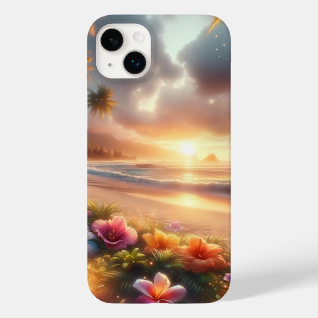 Funda De Case-Mate Para iPhone Playa Tropical Encantada con Hibisco Mágico (Reverso )