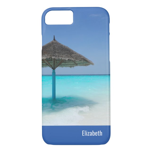 Funda De Case-Mate Para iPhone Playa tropical panorámica con paraguas de paja (Reverso)