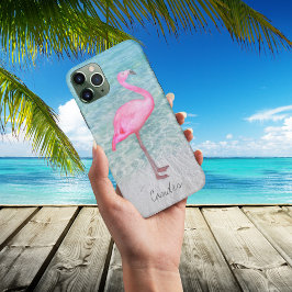 Funda Para iPhone 11 Playa Tropical Rosa Flamingo Moderna Añada Su Nomb