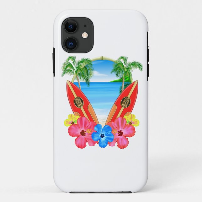 Funda De Case-Mate Para iPhone Playa y tablas hawaianas tropicales (Reverso)