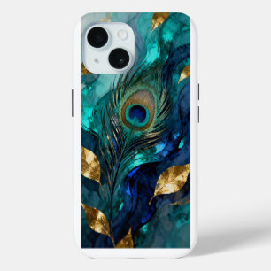 Funda Para iPhone 15 Pluma de Pavo Real Iridescente Abstracta