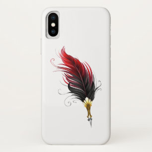 Funda Para iPhone X Pluma de plumas rojas con nido de oro
