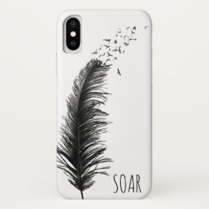 Funda Para iPhone X pluma negra con pájaros